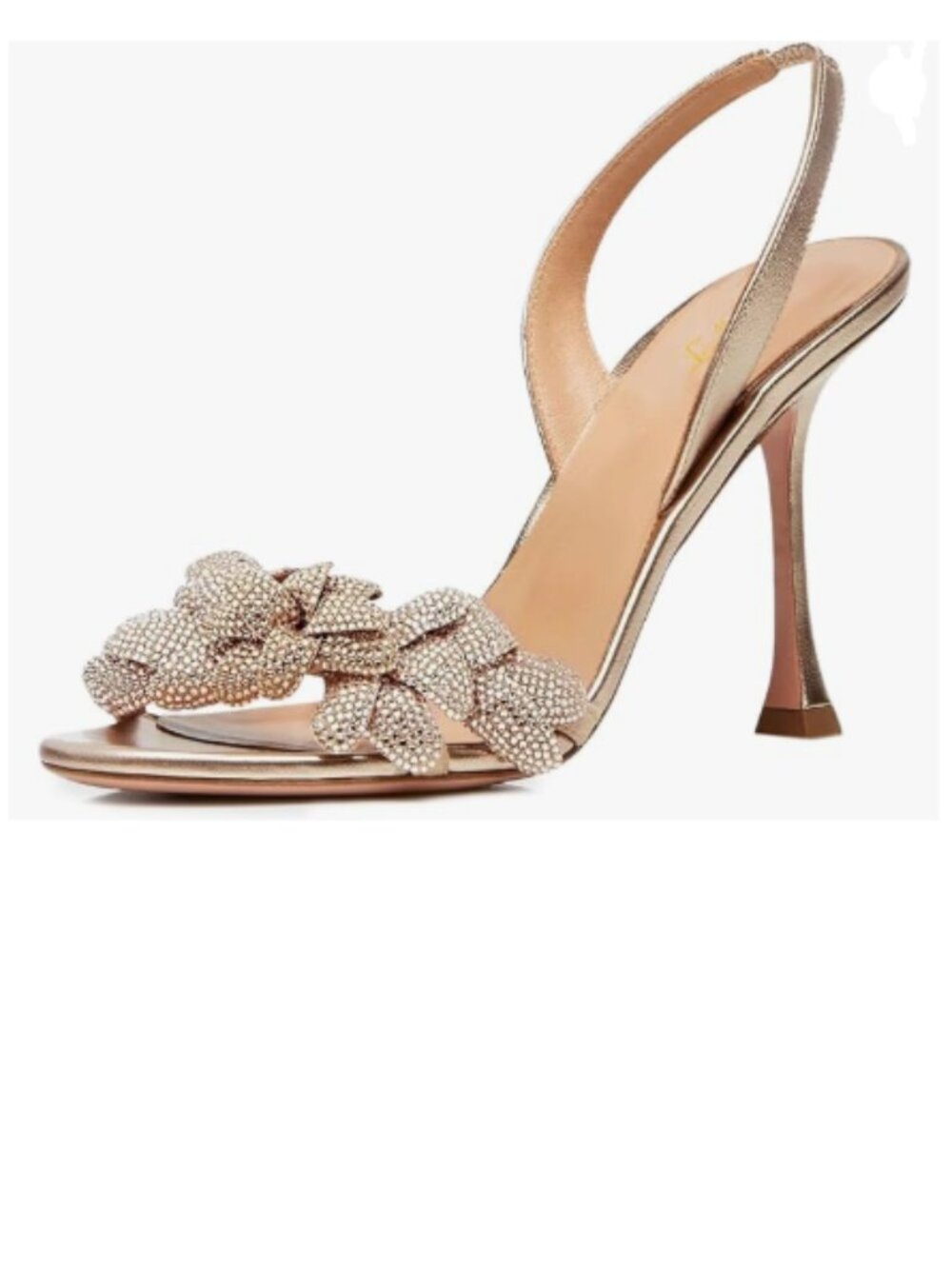 FOWT Champagne Sparkly Rhinestones Petal Open Toe Slingback High Heels Sandals